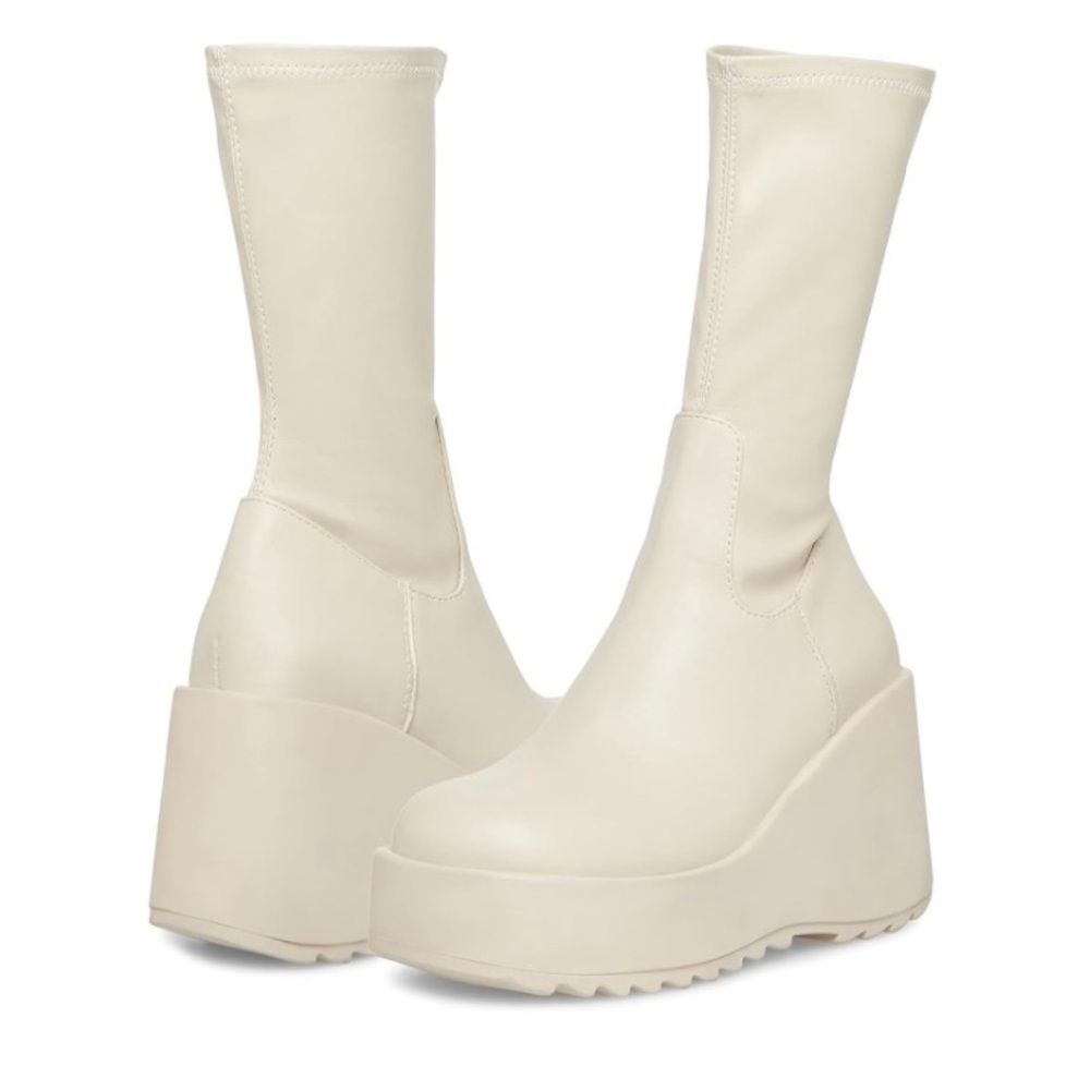 NEW Steve Madden Women Proceed Pull On Mid-Calf Boots Size 8.5 Cream/Bone
